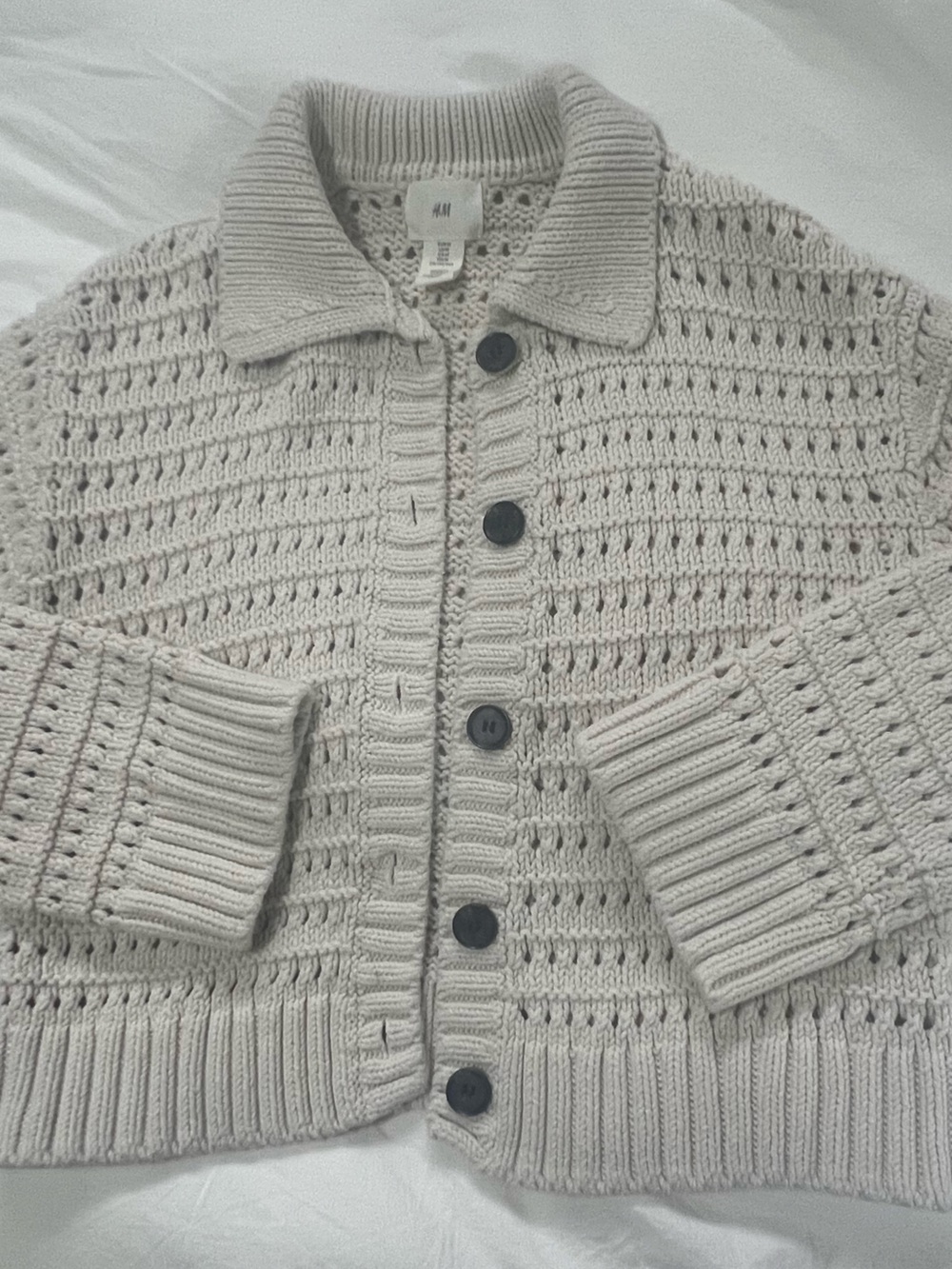 H&M Chunky Open-Knit Button Cardigan Sweater - Cream